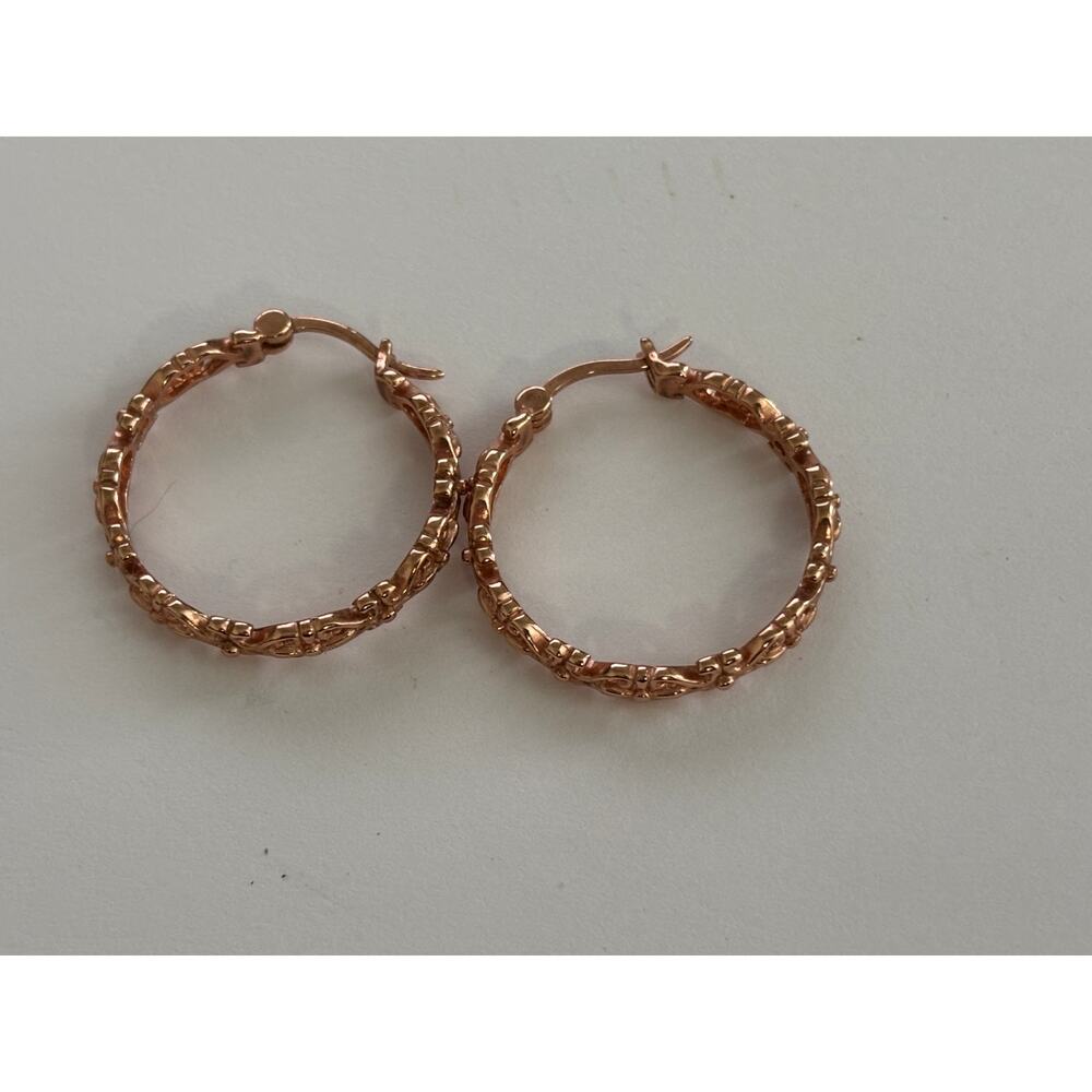 Sterling Silver Small Hoop Earrings Rose Gold Color Signed PAJ 925